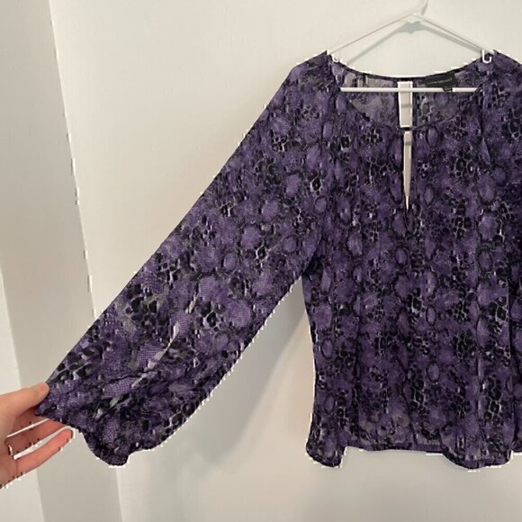 LANE BRYANT Plus Size Purple Black Snake Snakeskin Animal Cutout Long Sleeve Top - Picture 6 of 12